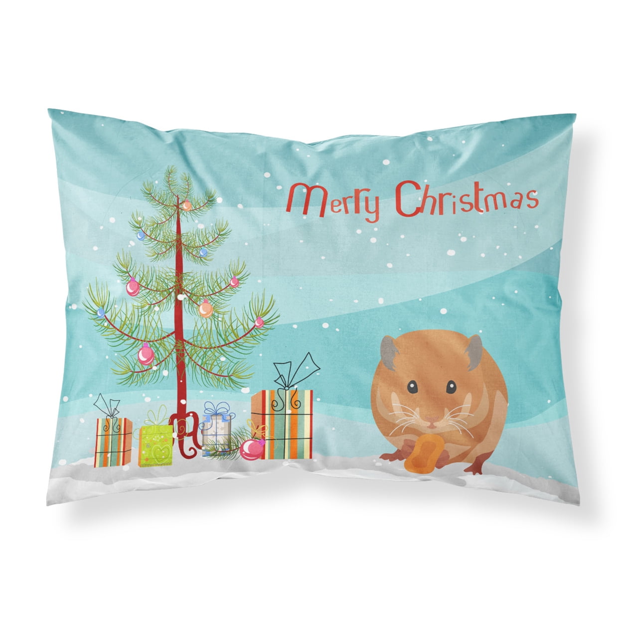 Teddy Bear Hamster Merry Christmas Fabric Standard Pillowcase