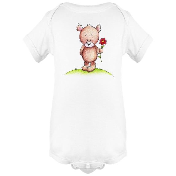 Teddy Bear Holding Flower Bodysuit Infant -Image by Shutterstock, 6 Months