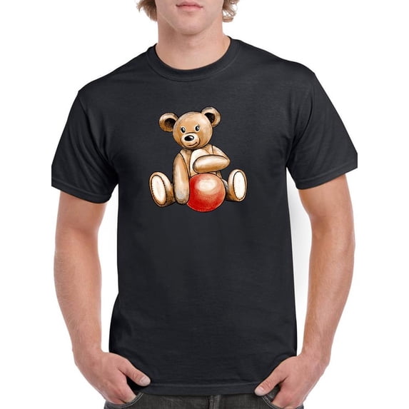 Teddy Bear Holding Red Ball T-Shirt Men -Image by Shutterstock, Male XX-Large