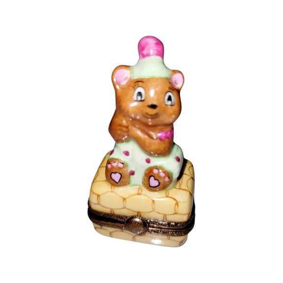 Teddy Bear Clown Collectible Limoges Box Porcelain Figurine