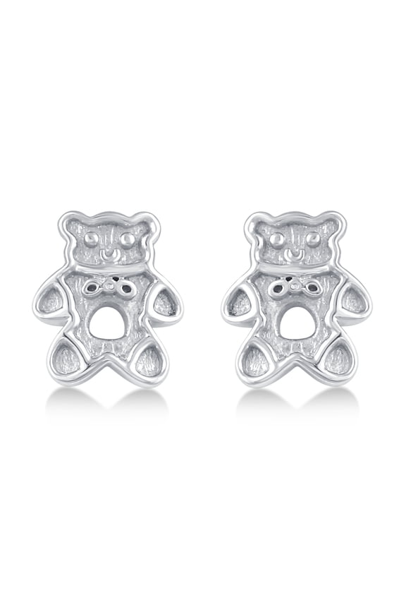 Teddy Bear Mini Stud Earrings in 925 Sterling Silver Jewelry