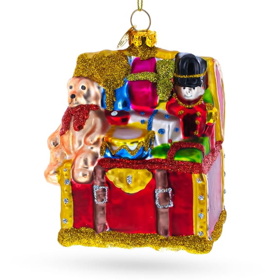 Teddy Bear, Nutcracker, and Gift Chest Glass Christmas Ornament