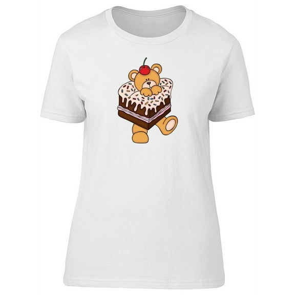 Teddy Bear On Cherry Cake T-Shirt Women -Image by Shutterstock, Female XX-Large