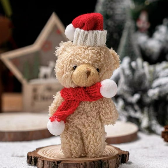 Teddy Bear Ornament under $5! Bzdzmqm Christmas Teddy Bear with Red Scarf, Curly Brown Bear CuddlyToy, DIY Cake Decoration Ornament, Holiday Gift Companion Doll