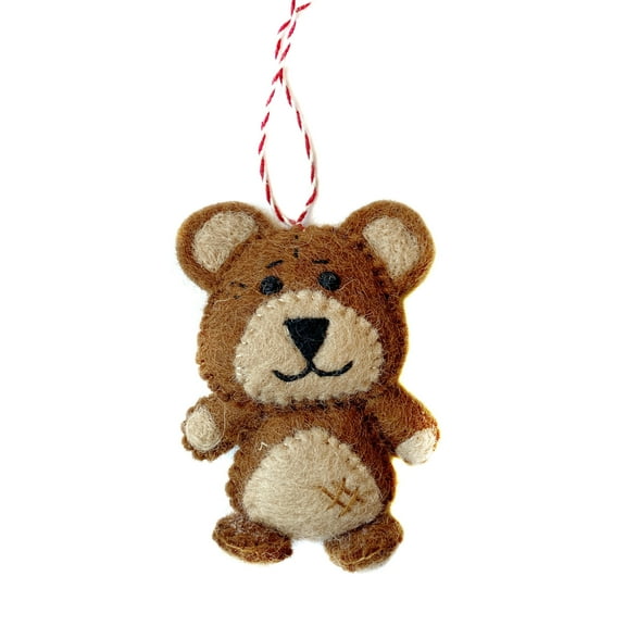 Teddy Bear Ornament - Felt Wool Fair Trade Handmade Christmas Nepal
