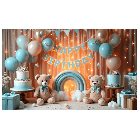 Teddy Bear Party Decoration Happy Birthday Banner Balloon Cake Decor for Kids Celebration Indoor Event
