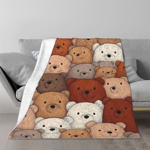 Teddy Bear Pattern Throw Blanket, Cartoon Doodle Design, Soft Flannel Fleece, Cozy Home Accent 50x40