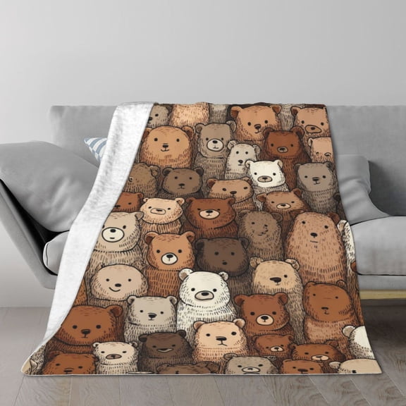 Teddy Bear Pattern Throw Blanket, Cartoon Doodle Design, Soft Flannel Fleece, Cozy Home Accent 50x40