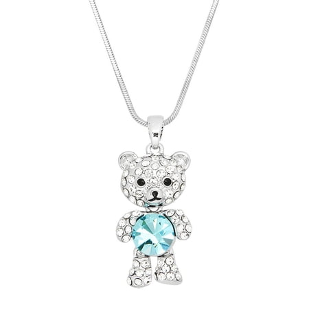 Teddy Bear Pendant Necklace Rhinestone Crystal Rhodium Plated 17 Inch Snake Chain J0495-AQ