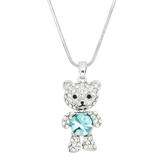 Teddy Bear Pendant Necklace Rhinestone Crystal Rhodium Plated 17 Inch Snake Chain J0495-AQ