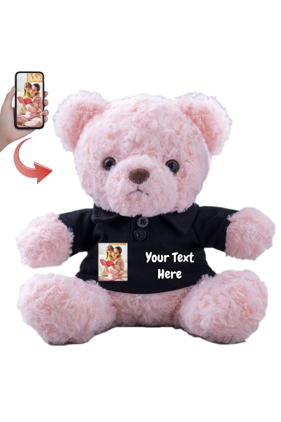 Teddy Bear Personalized Plush Toys, Customized Gifts Stuffed Bear with Text+Photo as Gift on Christmas Birthday (8 IN-Text+Photo)