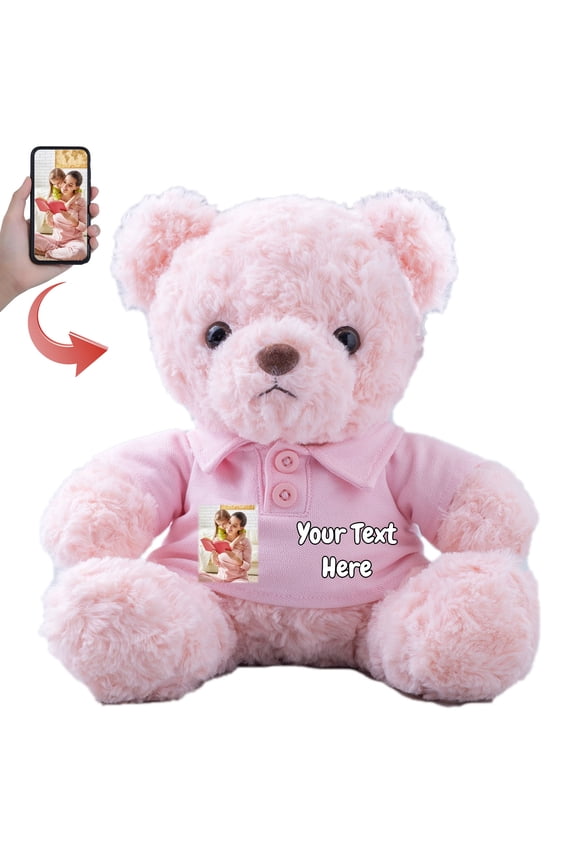 Teddy Bear Personalized Plush Toys, Customized Gifts Stuffed Bear with Text+Photo as Gift on Christmas Birthday (8 IN-Text+Photo)