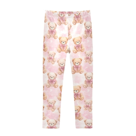 Teddy Bear Pink and White Camouflage Printed Leggings Yoga Pants for in 4t to 10t