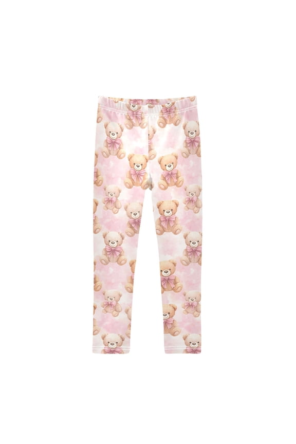 Teddy Bear Pink and White Camouflage Printed Leggings Yoga Pants for in 4t to 10t