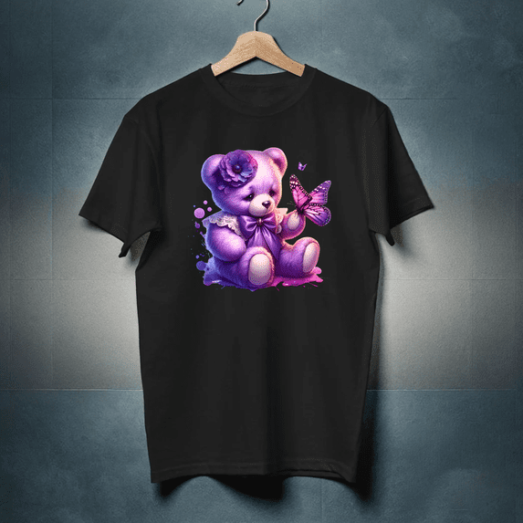 Teddy Bear Playing With Flowers Purple Tone Holiday Fun Celebration Sweatshirt up to size 5XL
