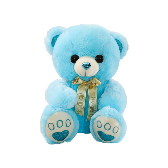Teddy Bear Plush Toy, Children's Stuffed Animal, 13.8 Inch Sitting Soft Lint Toy Doll, Polyester Fiber Material, Cute Bow Tie Design, Lightweight Hand Washable, Sky Blue Pink White Colors