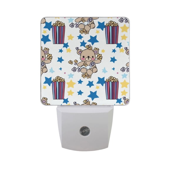 Teddy Bear Popcorn Star Night Light 2 Pack LED Nightlight Plug into Wall Dusk to Dawn Sensor Soft White