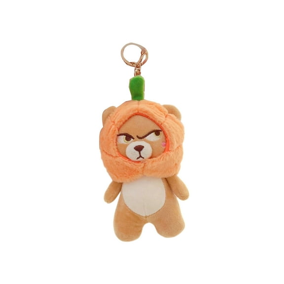 Teddy Bear Pumpkin Keychain Fluffy Pendant Doll Charm Holiday Gift Birthday Souvenir(Brown)