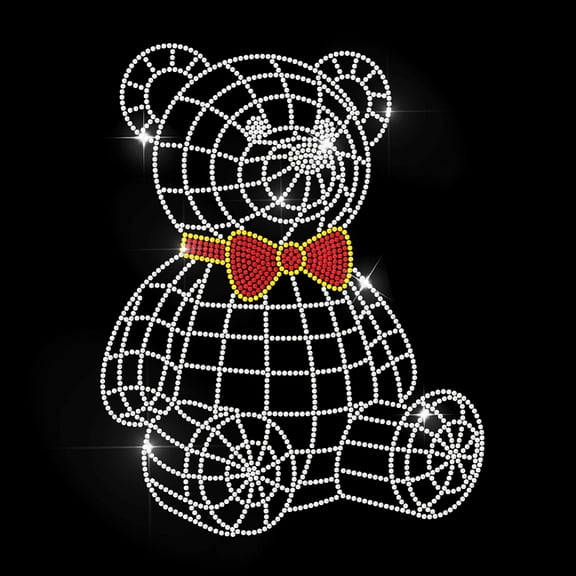 Teddy Bear Rhinestone Iron on Hotfix Cute Bear Heat Transfer Stickers Geometric Lines Iron on Decals Bling Rhinestone Patches