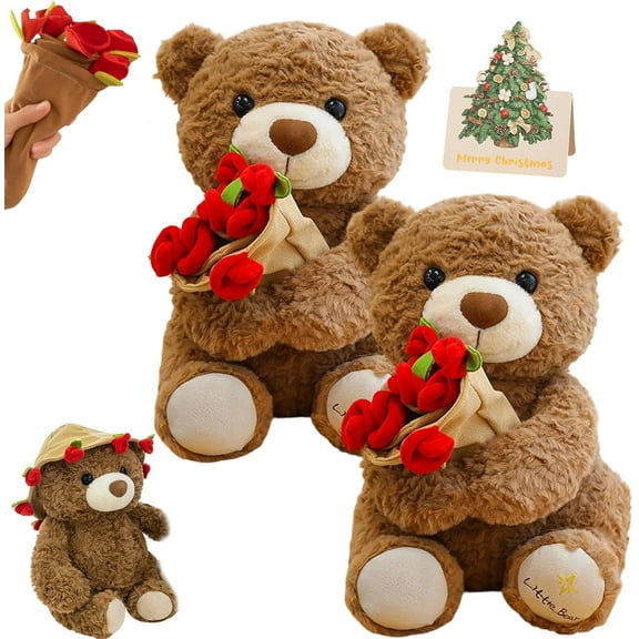 Teddy Bear with Rose Bouquet, 2026 New Cute Plush Teddy with Magnetic Hands Hugging Roses - Bouquet Turns into a Hat, Romantic Gift for Valentine's Day Wedding