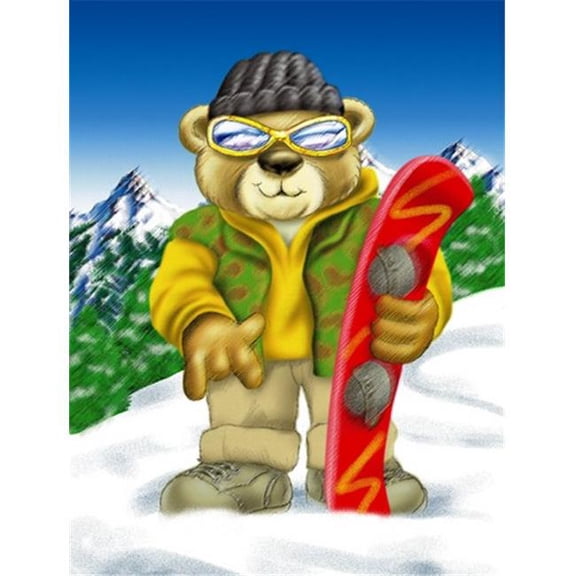 Teddy Bear Snowboarding Flag Canvas House Size