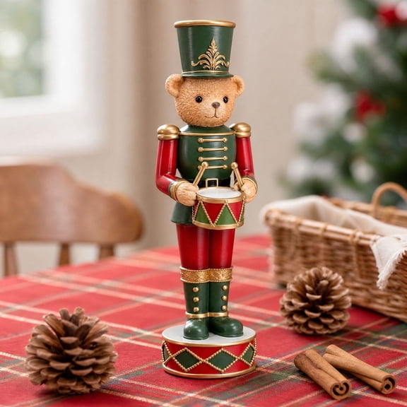 Teddy Bear Soldier Resin Figurine 7.87 Inch Christmas Tabletop Decor