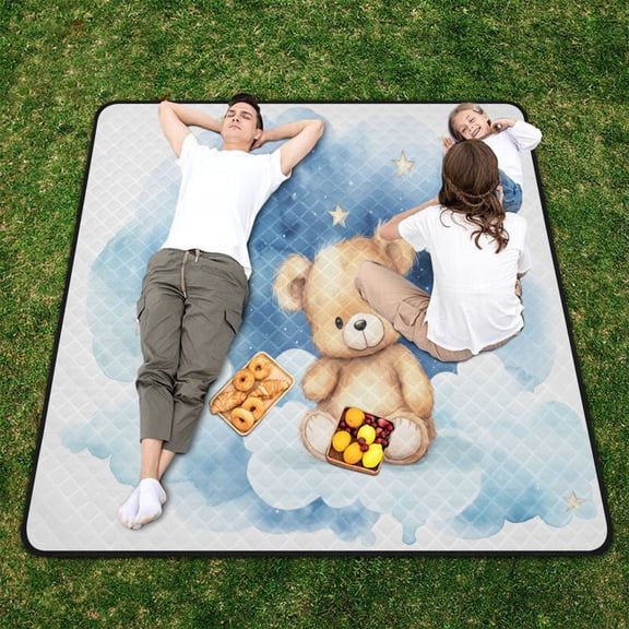 Teddy Bear Stars Beach Blanket Outdoor Picnic Blanket 78"x 78" Waterproof Foldable for Beach Camping Travel Hiking Grass Lawn Park