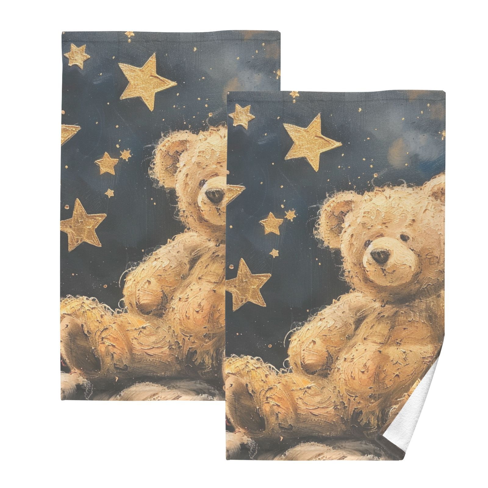Teddy Bear Stars Hand Towels Cotton Bath Towels Large Face Towels Absorbent for Bathroom 2 Packs