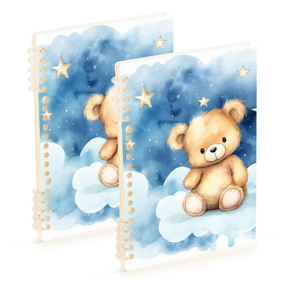 Teddy Bear Stars Ring Binder Notebook Journey Note Diary College Ruled Spiral Notebook Study Loose Leaf Paper A5 60 Pages