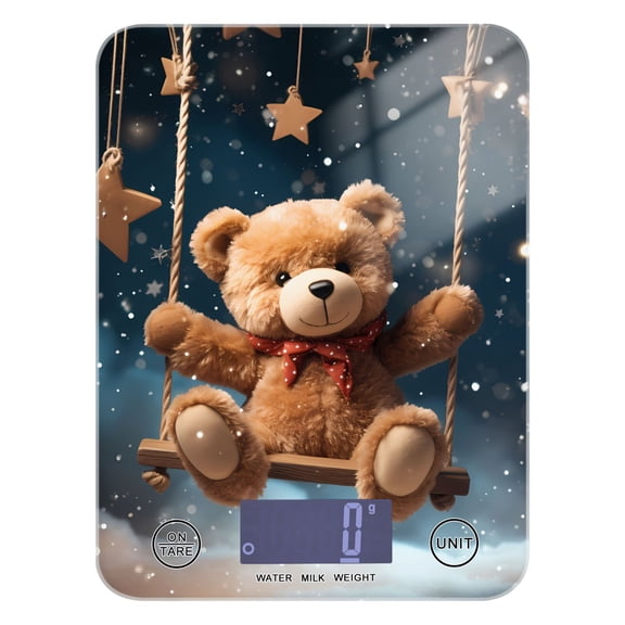 Teddy Bear Stars Starry Sky Food Scale Digital Kitchen Scale Waterproof Tempered Glass Tare Function 11 lb for Baking Cooking Meal Prep