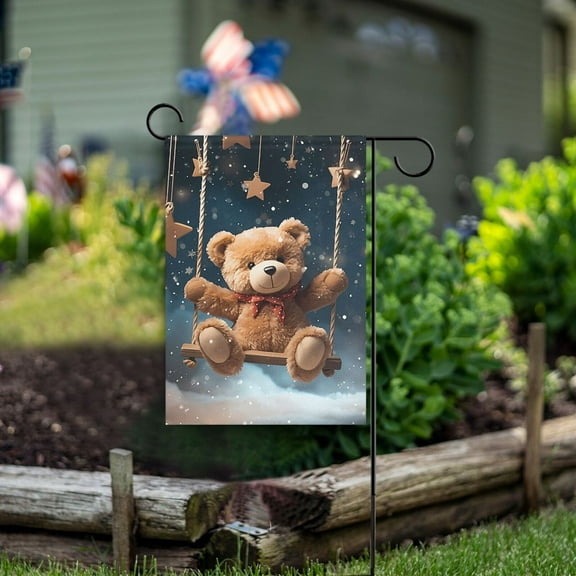 Teddy Bear Stars Starry Sky Garden Flag Double Sided Outdoor Banners for Courtyard Outdoor Lawn Farmhouse Holiday Decorations