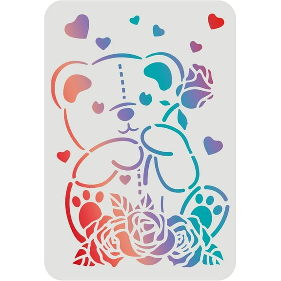 Teddy Bear Stencils for painting 29.7x21cm Small Bear Drawing Stencils Reusable Muppet Bear Stencils for Painting on Wall Wood Paper Fabric Floor