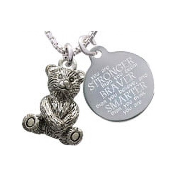 Teddy Bear Stronger Braver Smarter Engraved Necklace