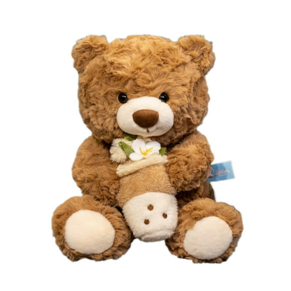 Teddy Bear Stuffed Animal Holds Flowers Basket Cute Bear Plush Soft Plush Toy Pillow Gifts for Kids Brown 11.8in