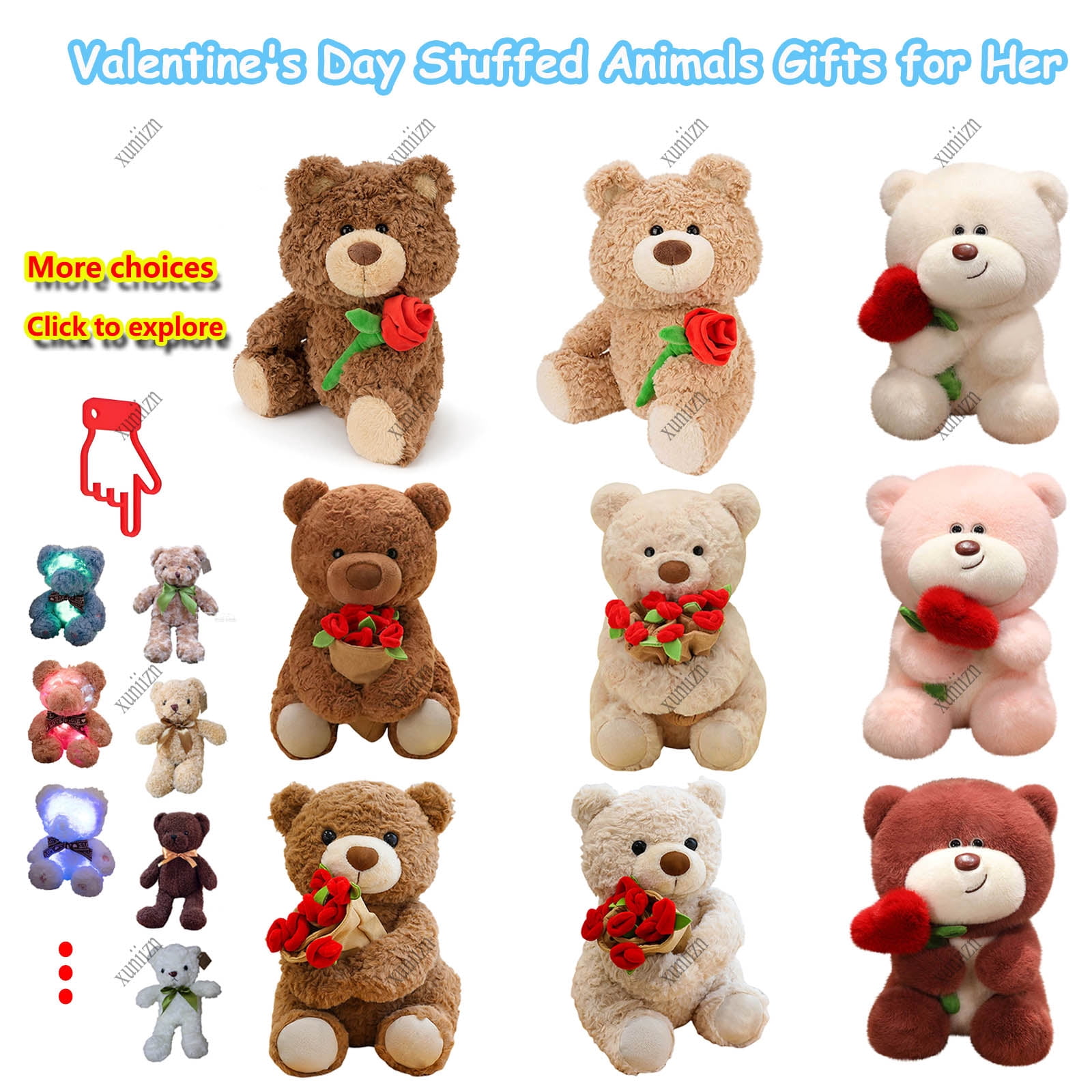 Teddy Bear Stuffed Animal with Rose, Cute Plush Toys Valentines Day ...