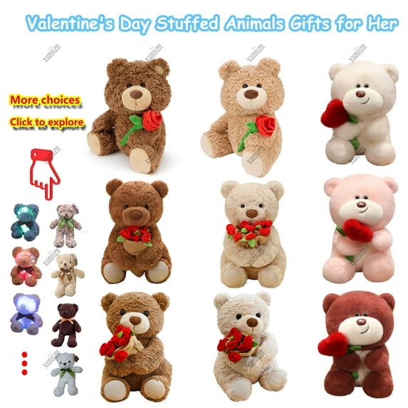 Teddy Bear Stuffed Animal with Rose, Cute Plush Toys Valentines Day Gifts for Her, Women & Girlfriend, Valentines Day Decorations for Home (12 Inch, White)by Xuniizn