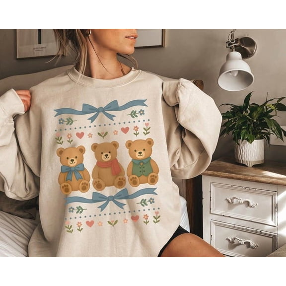 Teddy Bear Sweatshirt Teddy Bear Crewneck Coquette Clothes Teddy Bear Sweater Christmas Sweatshirt Cute Teddy Bear Gift Teddybear Sweatshirt