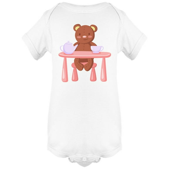 Teddy Bear Toy On Tea Table Bodysuit Infant -Image by Shutterstock,  6 Months
