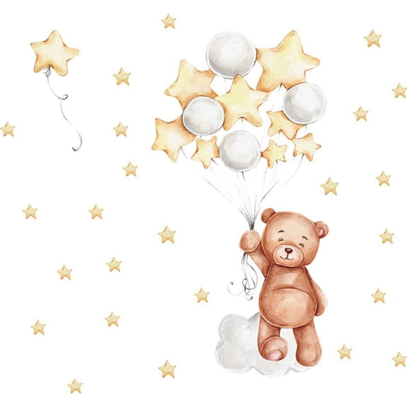Teddy Bear Wall Sticker 30*90cm Accessories Balloons Bedroom Nursery Stars Cartoon Cute Decal Home Decor Removable