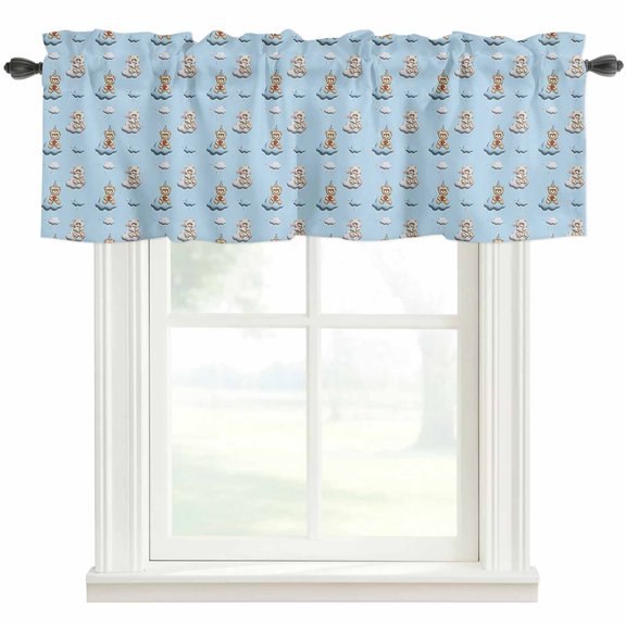 Teddy Bear Window Valance Curtain Blue Cloud Rod Pocket Short Curtain for Living Room, Bedroom & Kitchen Window Decor 42x12in