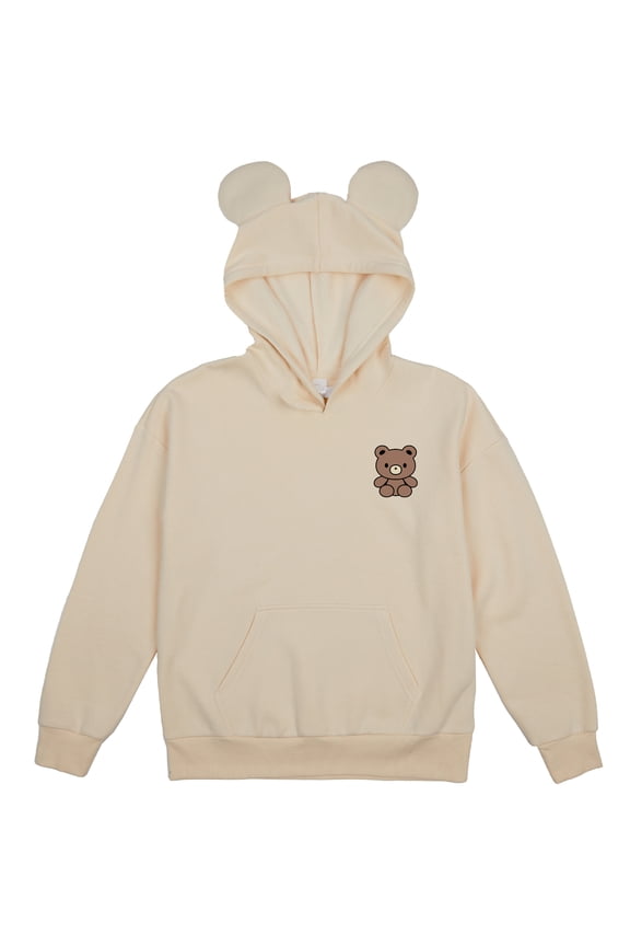 Teddy Bear Youth Off-White Long Sleeve Hooded Sweatshirt With 3D Ears-Medium