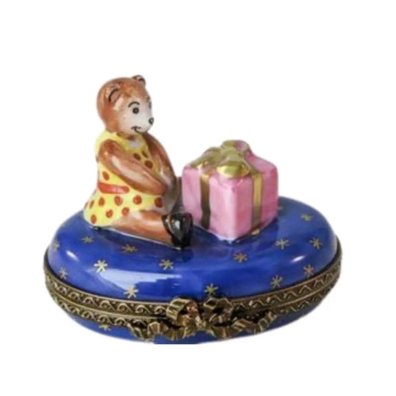 Teddy Bear Present Gift Box for Collectors | Limoges Limoges Box Porcelain Figurine