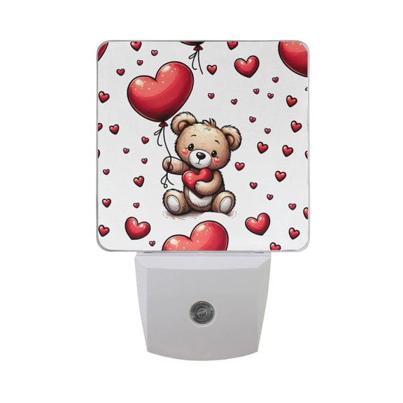 Teddy Bear with Heart Balloon Night Light 2 Pack LED Nightlight Plug into Wall Dusk to Dawn Sensor Soft White