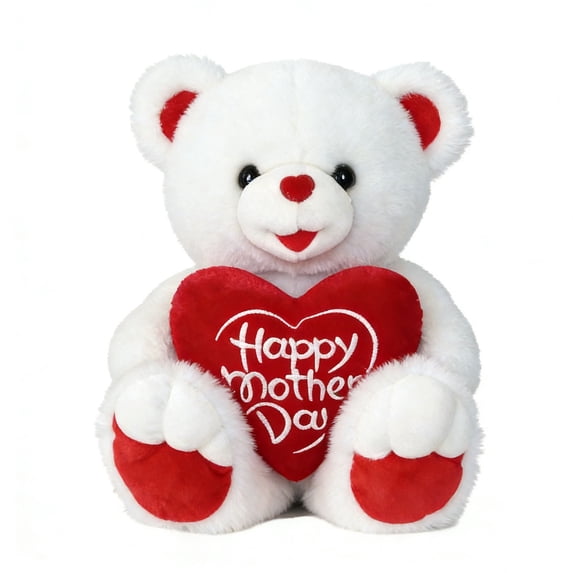 Teddy Bear with Heart Plush Bear That Says Happy Mother's Day,Soft Cozy Toys Gift for Special and Daily (White)