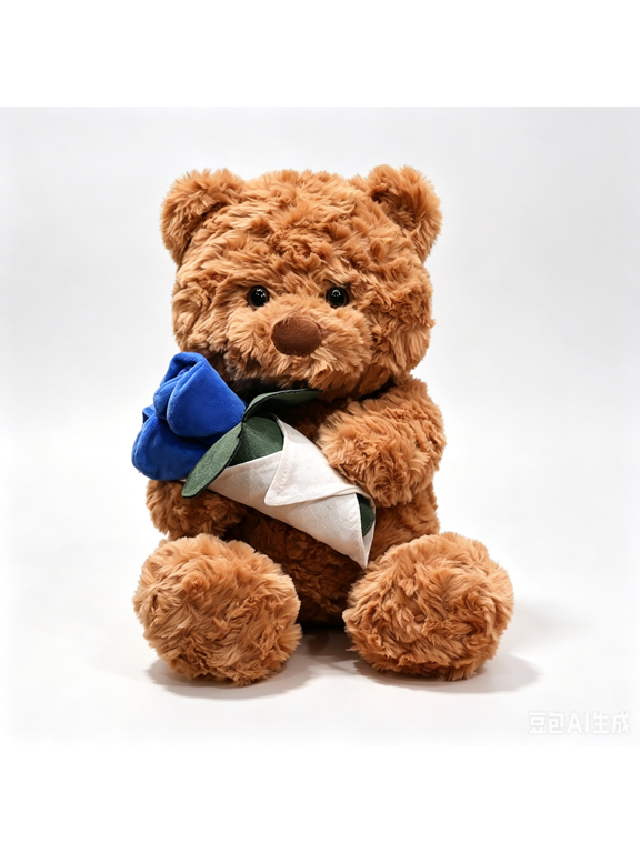 Teddy Bear with Rose Bouquet Plush Toys 11.8in Fluffy Bear Doll Classic Valentine's Day Gift