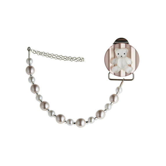 Teddy Bear with Simulated Pearls Pacifier Clip