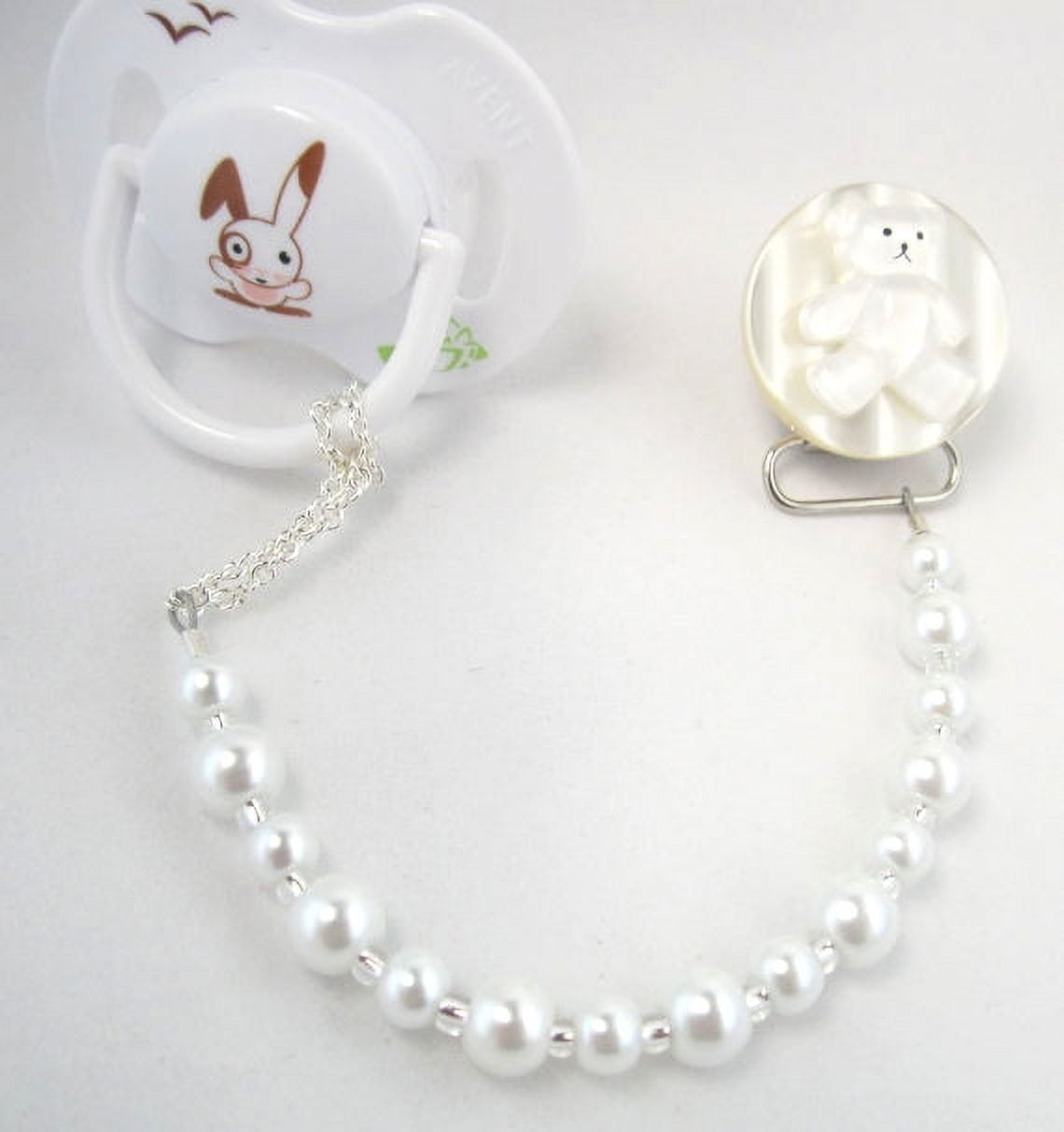 Teddy Bear with Simulated Pearls Pacifier Clip