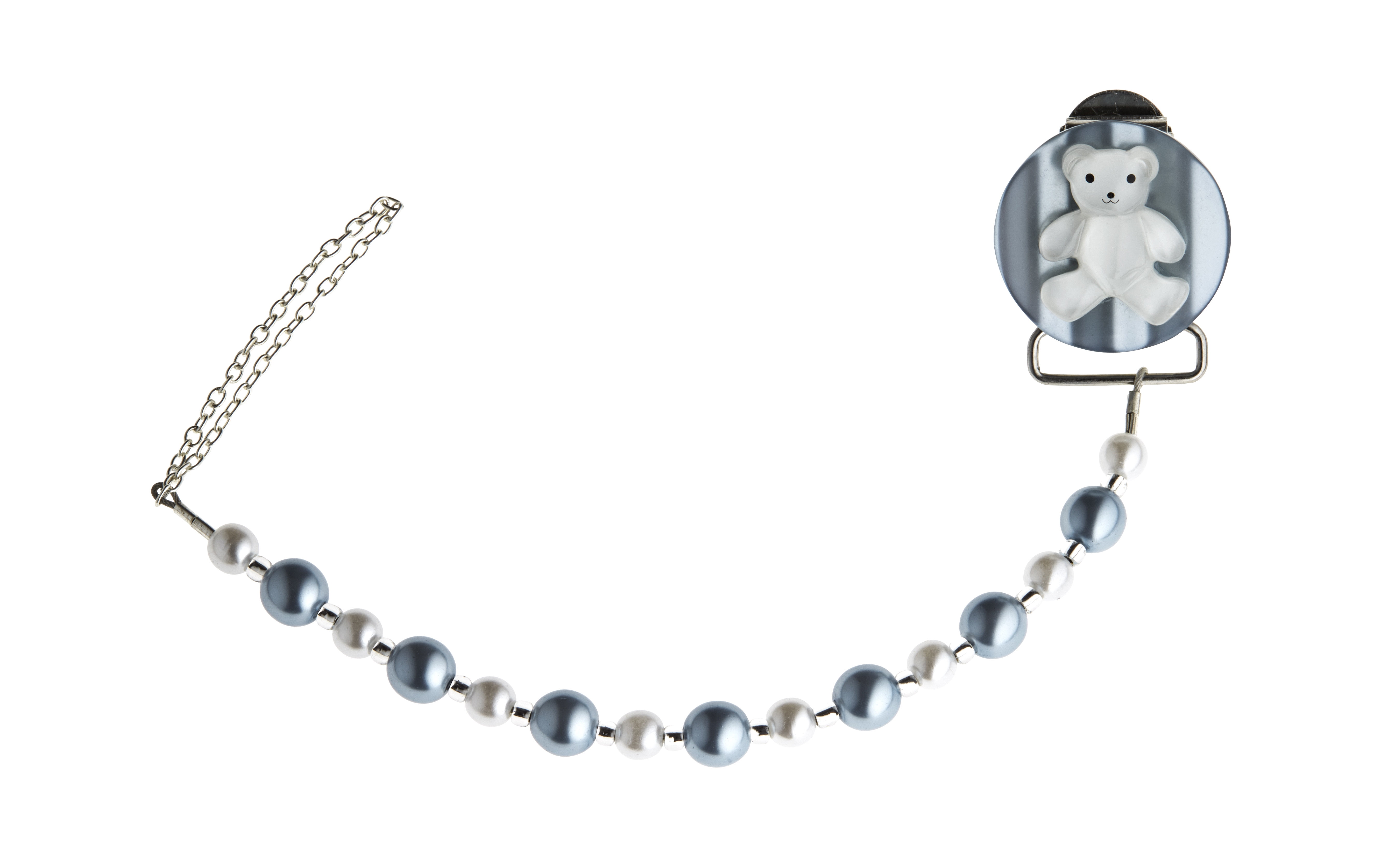 Teddy Bear with Simulated Pearls Pacifier Clip