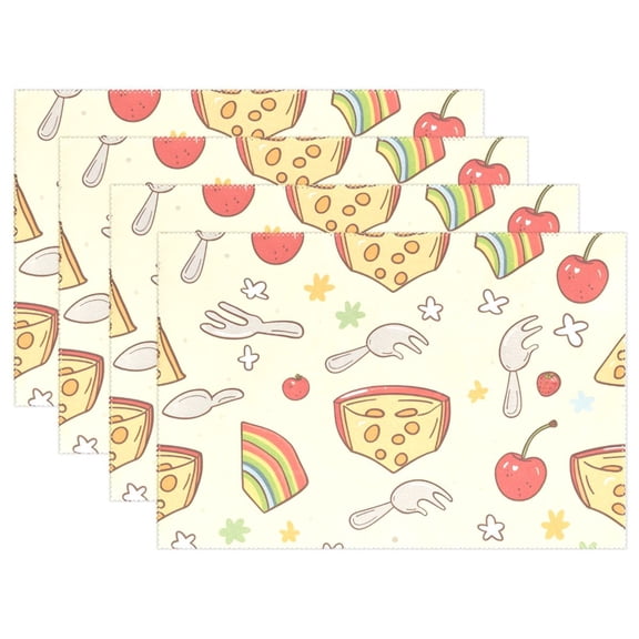 Teddy Bears Cherries Cheeses 12×18 inch Placemats Heat Resistant Washable Foldable Rectangular Placemats Set Decoration Indoor Outdoor for Kitchen Dining Table 6PCs