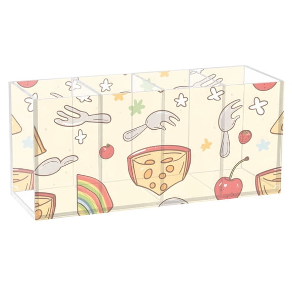 Teddy Bears Cherries Cheeses Pencil Pen Cosmetic Holder Cup Makeup Brush Holder Desk Accessories Holder Acrylic Organizer for Office School Home